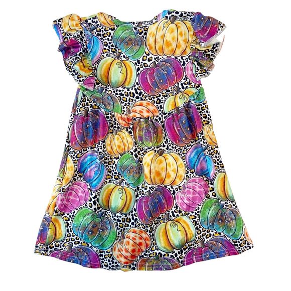 Unbranded Tunic Dress Girls 2T Multicolor Pumpkin Leopard Ruffle Fall Autumn - Picture 2 of 3